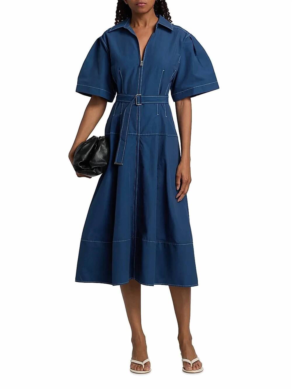 NEW JONATHAN SIMKHAI meridith cotton midi dress in dark indigo
